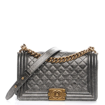 Chanel Cracked Metallic Calfskin Quilted Medium Boy Flap Silver 1 of 7