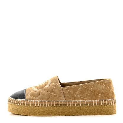 Chanel Suede Quilted CC Espadrilles 37 Beige Black 1 of 9