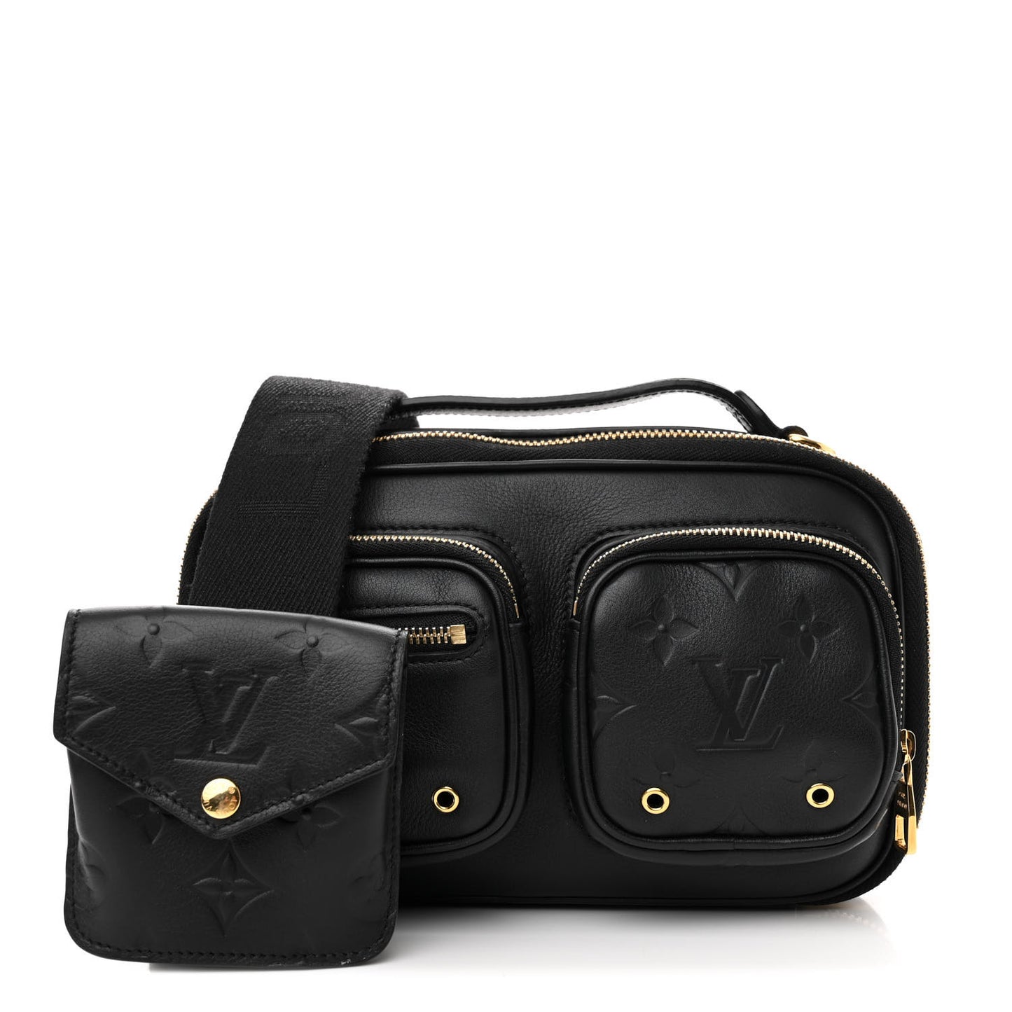 Calfskin Monogram Embossed Utility Crossbody Black