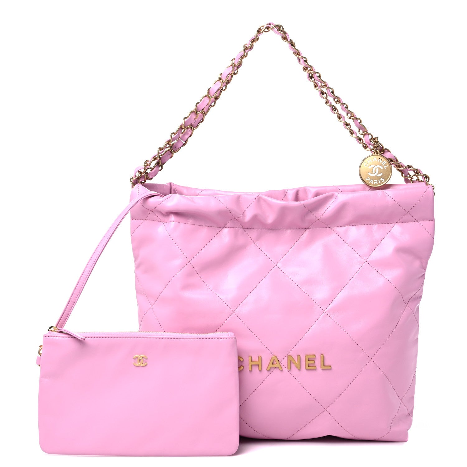 Chanel Shiny Calfskin Quilted Small Chanel 22 Pink 1 of 9