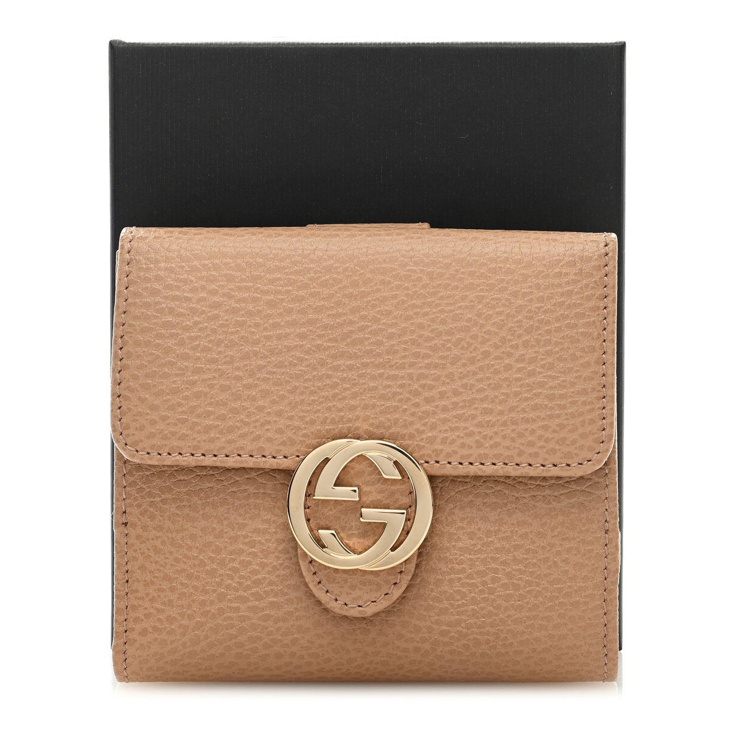 Dollar Calfskin Interlocking G French Wallet Camelia