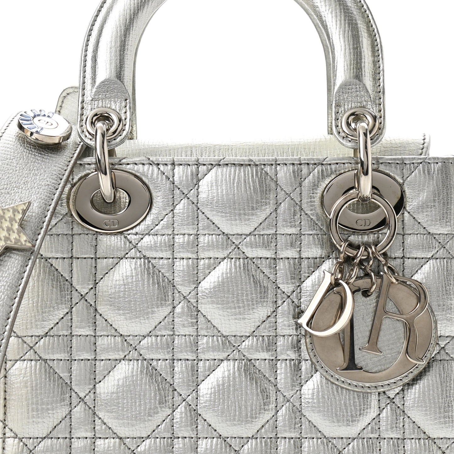 Metallic Grained Calfskin Cannage Small Lucky Badges My Lady Dior Silver