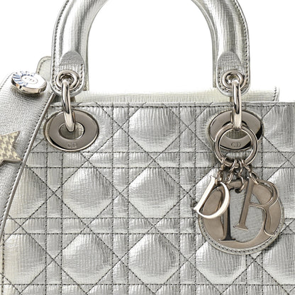 Christian Dior Metallic Grained Calfskin Cannage Small Lucky Badges My Lady Dior Silver 8 of 11