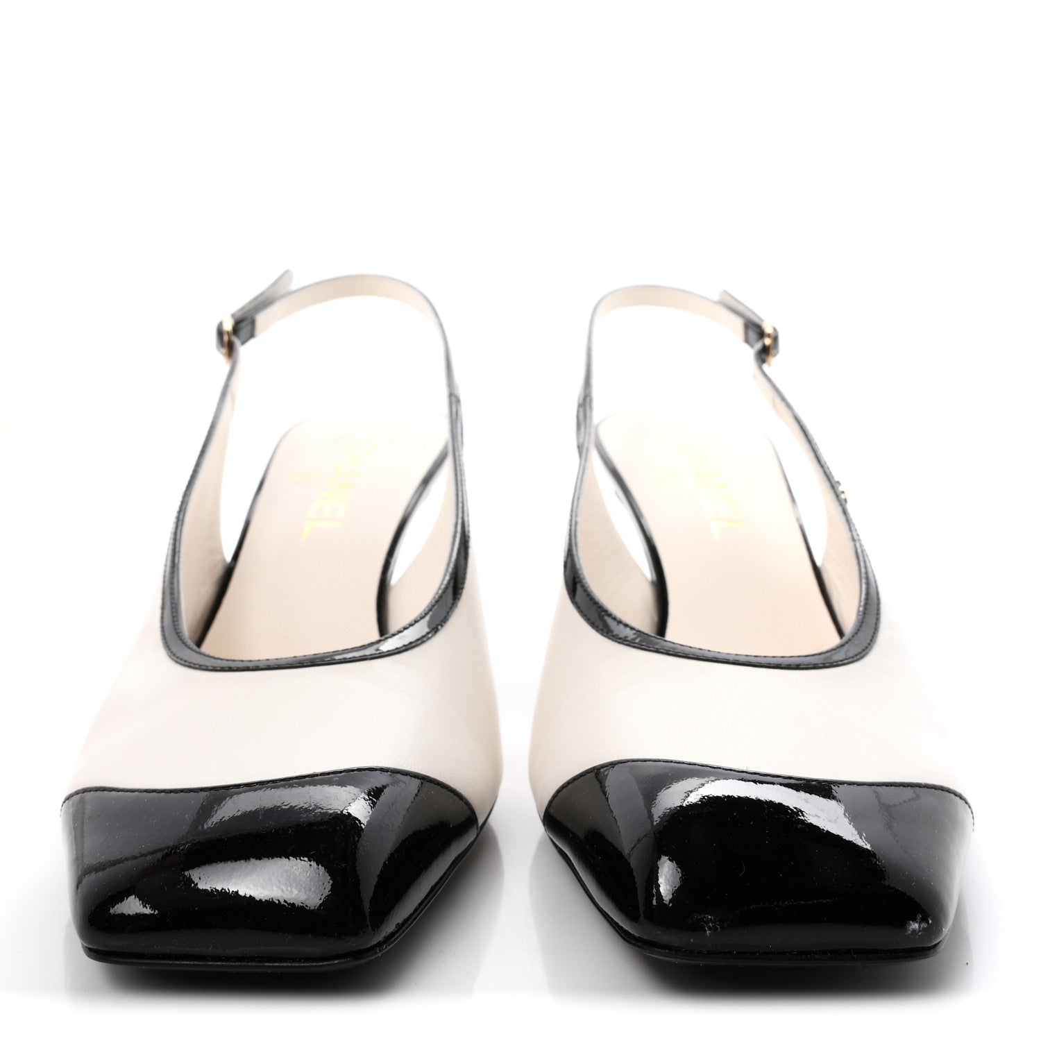 Chanel Lambskin Patent Calfskin Cap Toe CC Slingback Pumps 40 White Black 3 of 10