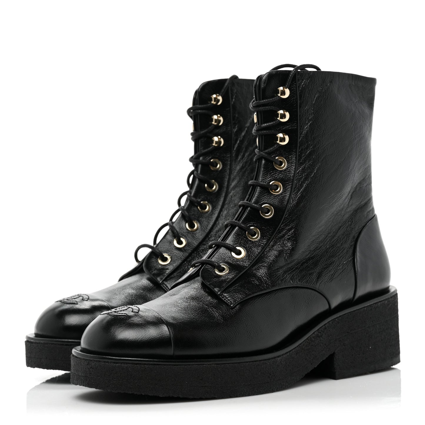 Calfskin Cap Toe Combat Boots 37.5 Black