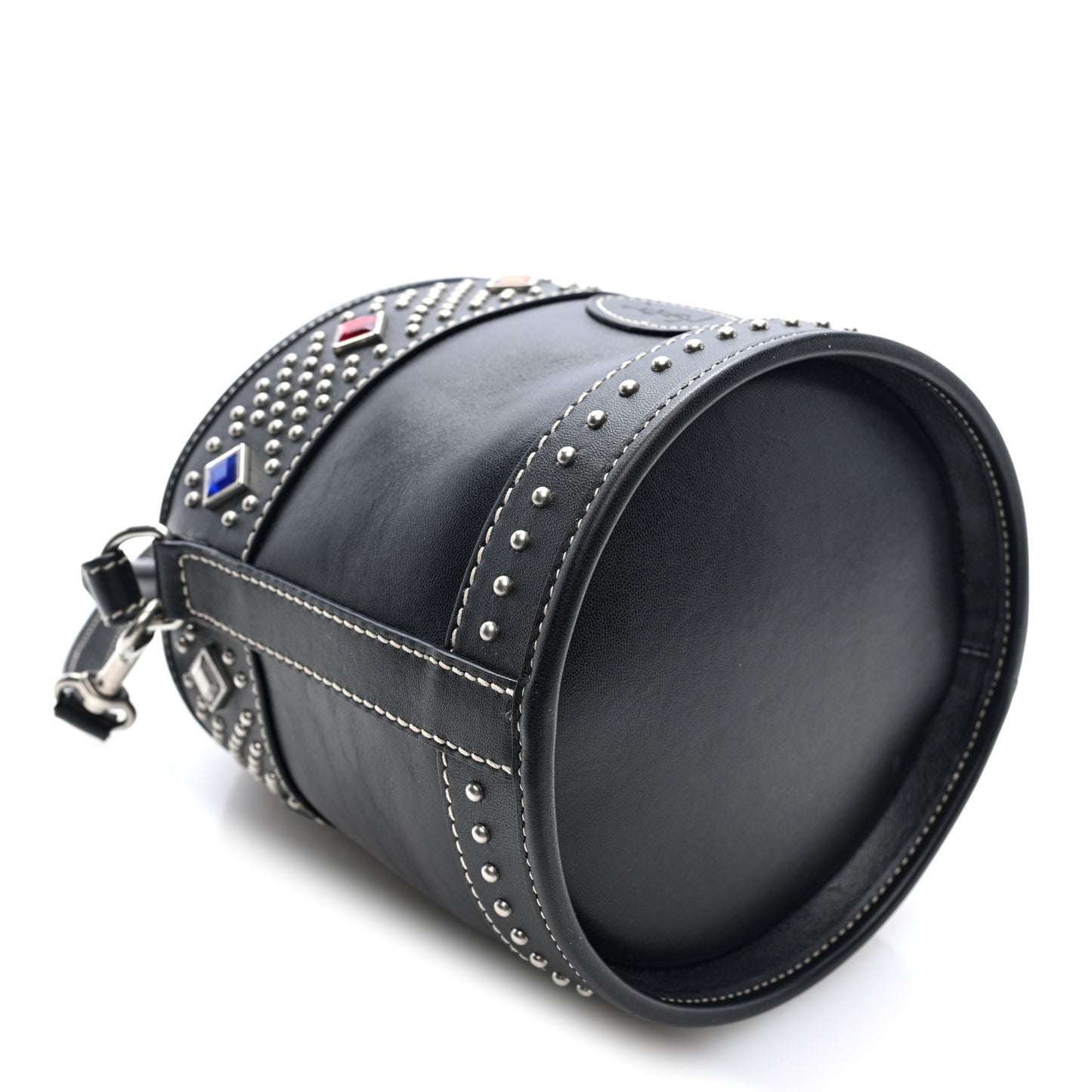 Smooth Calfskin Studded Small Bahia Drawstring Bucket Bag Black Multicolor