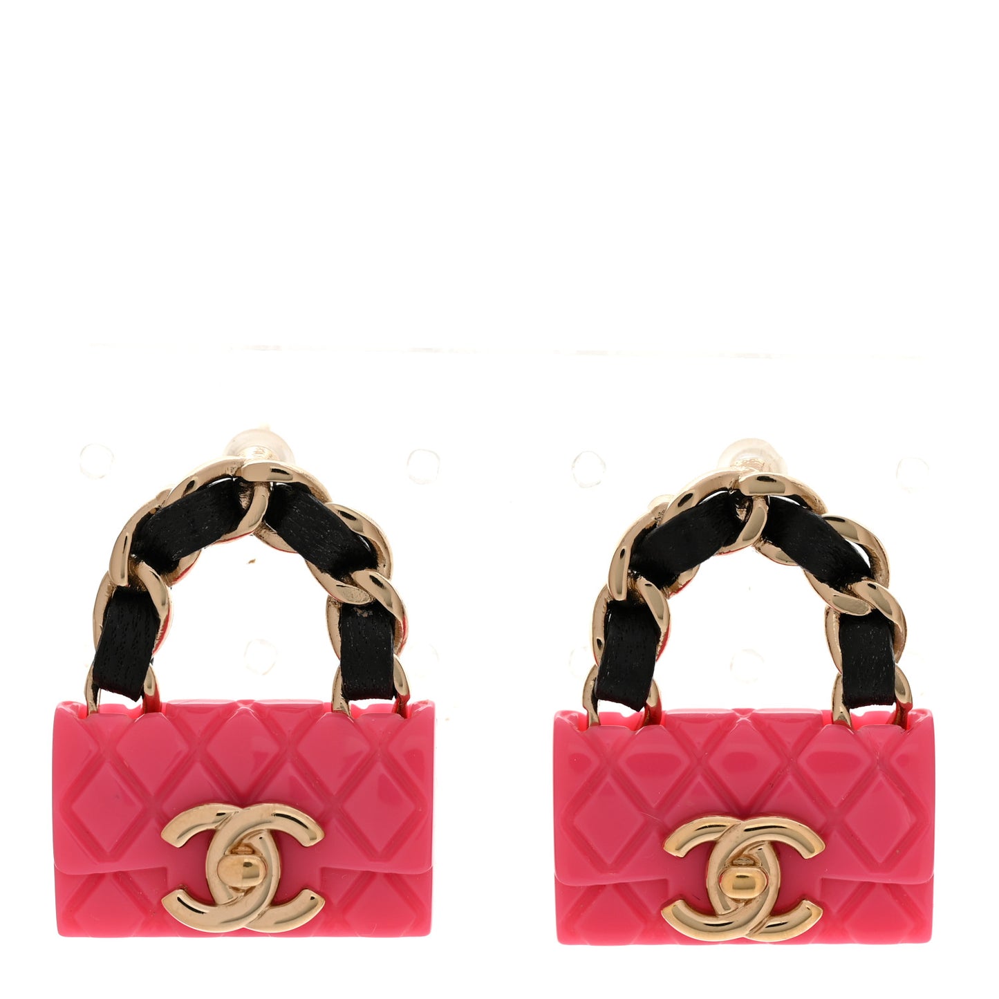 Calfskin Metal Resin CC Quilted Flap Earrings Gold Black Pink