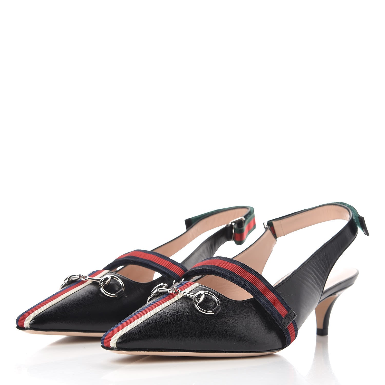 Gucci Malaga Kid Web Horsebit Low Heel Slingback Pumps 38 Black 3 of 8