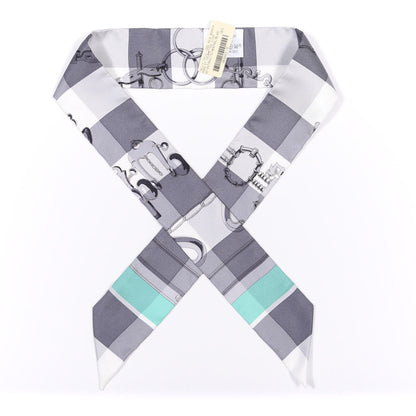 Hermes Silk Mors Et Gourmettes Vichy Twilly Anthracite Menthol White 1 of 4
