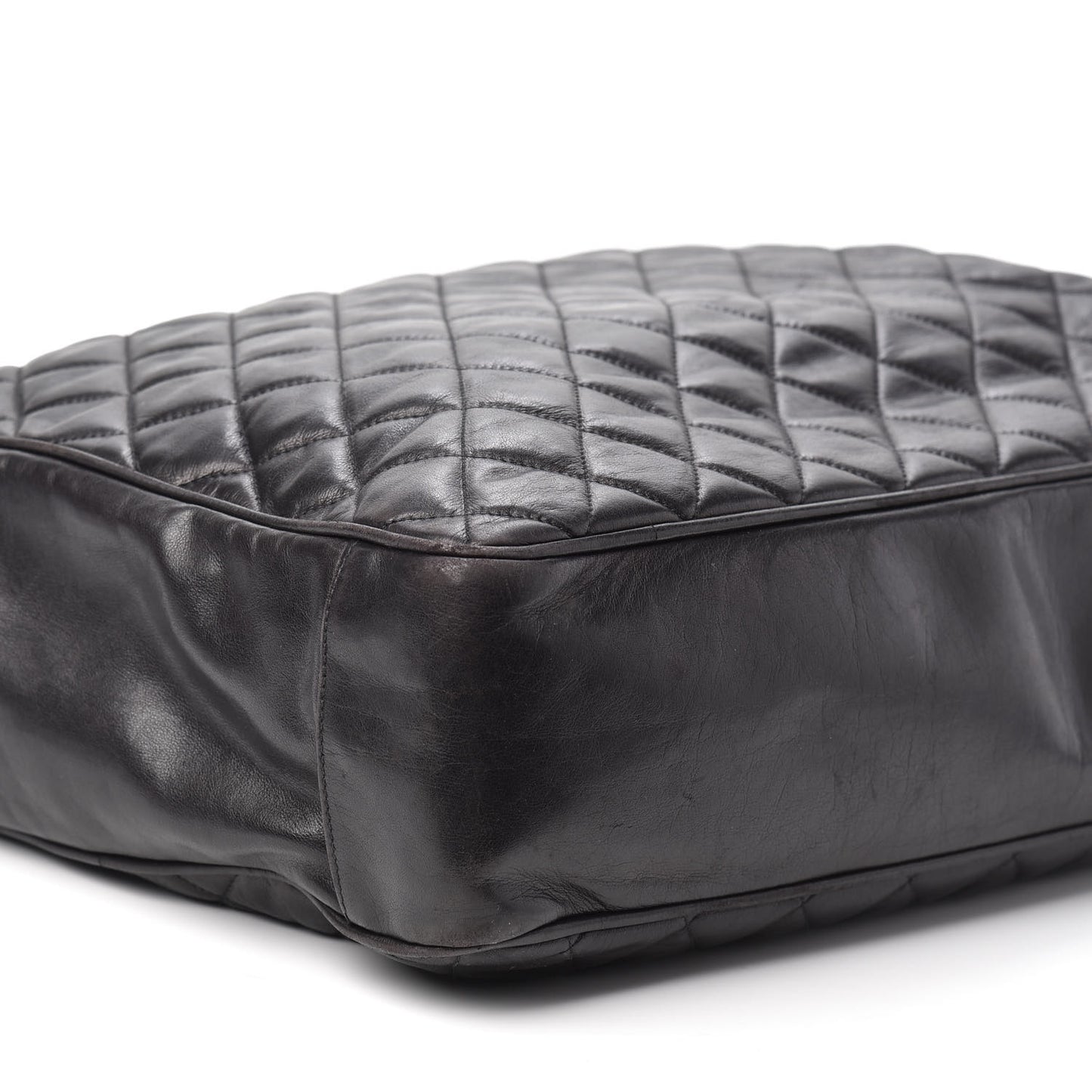 Lambskin Quilted Shopping Tote Black