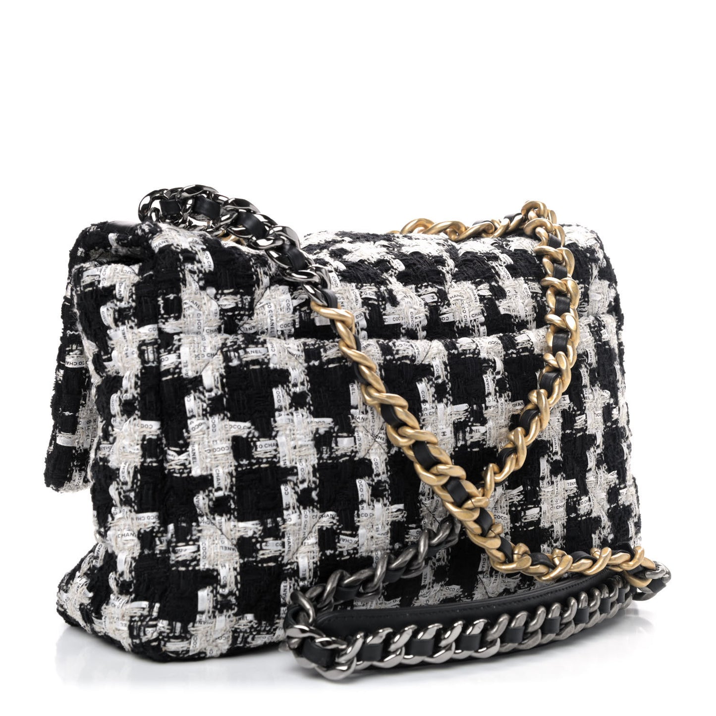 Tweed Quilted Large Chanel 19 Flap Black Ecru White