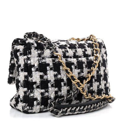 Chanel Tweed Quilted Large Chanel 19 Flap Black Ecru White 2 of 4
