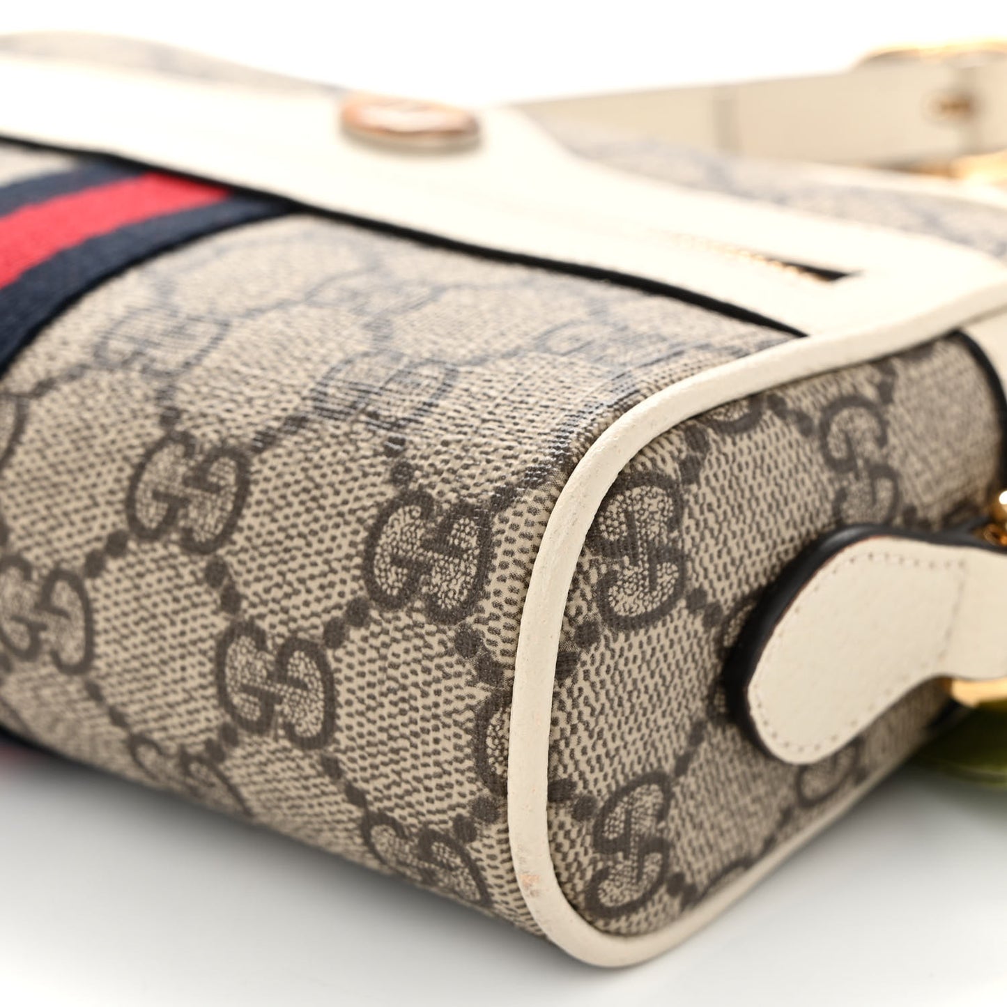 GG Supreme Monogram Textured Calfskin Web Mini Ophidia Shoulder Bag Beige Ebony Mystic White