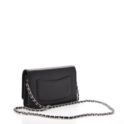 Chanel Caviar Chevron Quilted Wallet On Chain WOC Black 3 of 9
