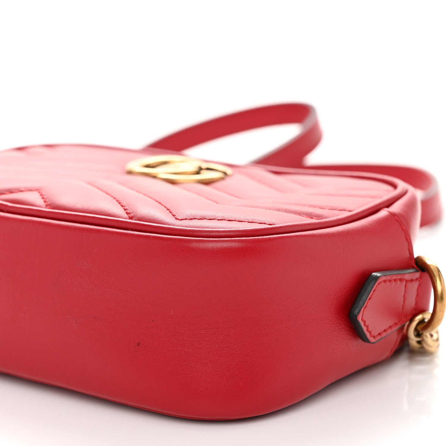 Gucci Calfskin Matelasse Mini GG Marmont Chain Shoulder Bag Hibiscus Red 10 of 12