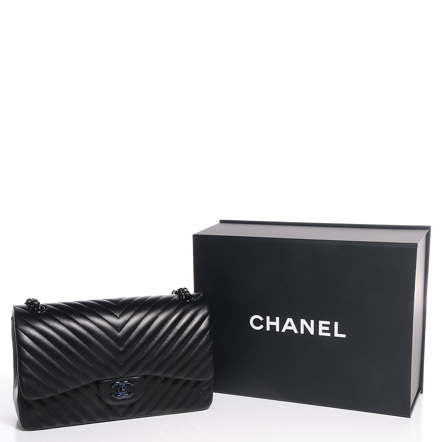 Chanel Lambskin Chevron Medium Double Flap Black 5 of 9