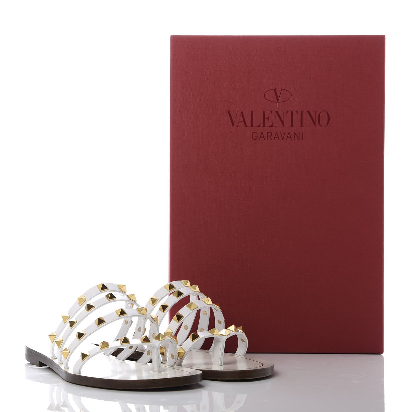 Calfskin Rockstud Flair Caged Flat Slide Sandals 35.5 White