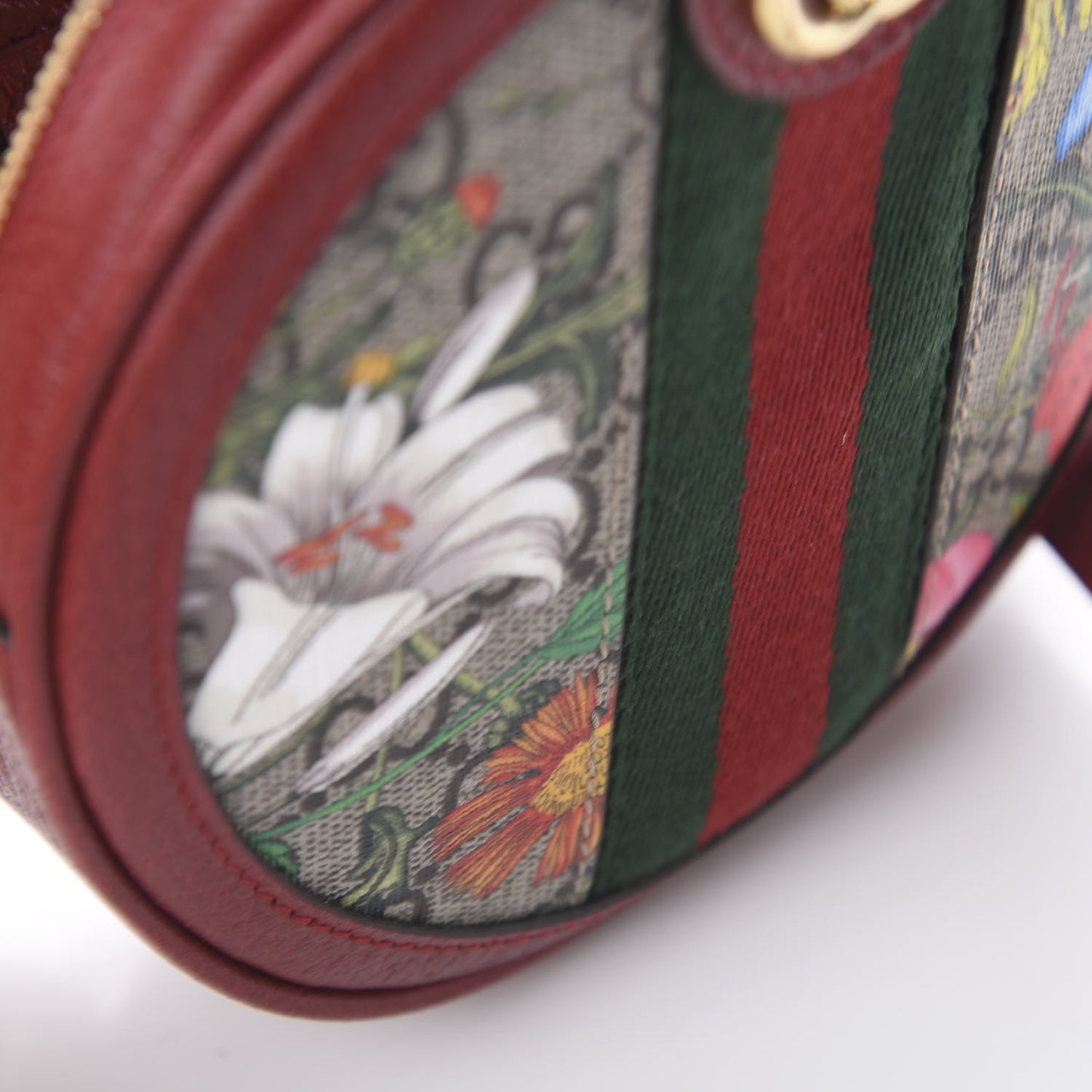 GG Supreme Monogram Web Flora Mini Ophidia Round Backpack Red