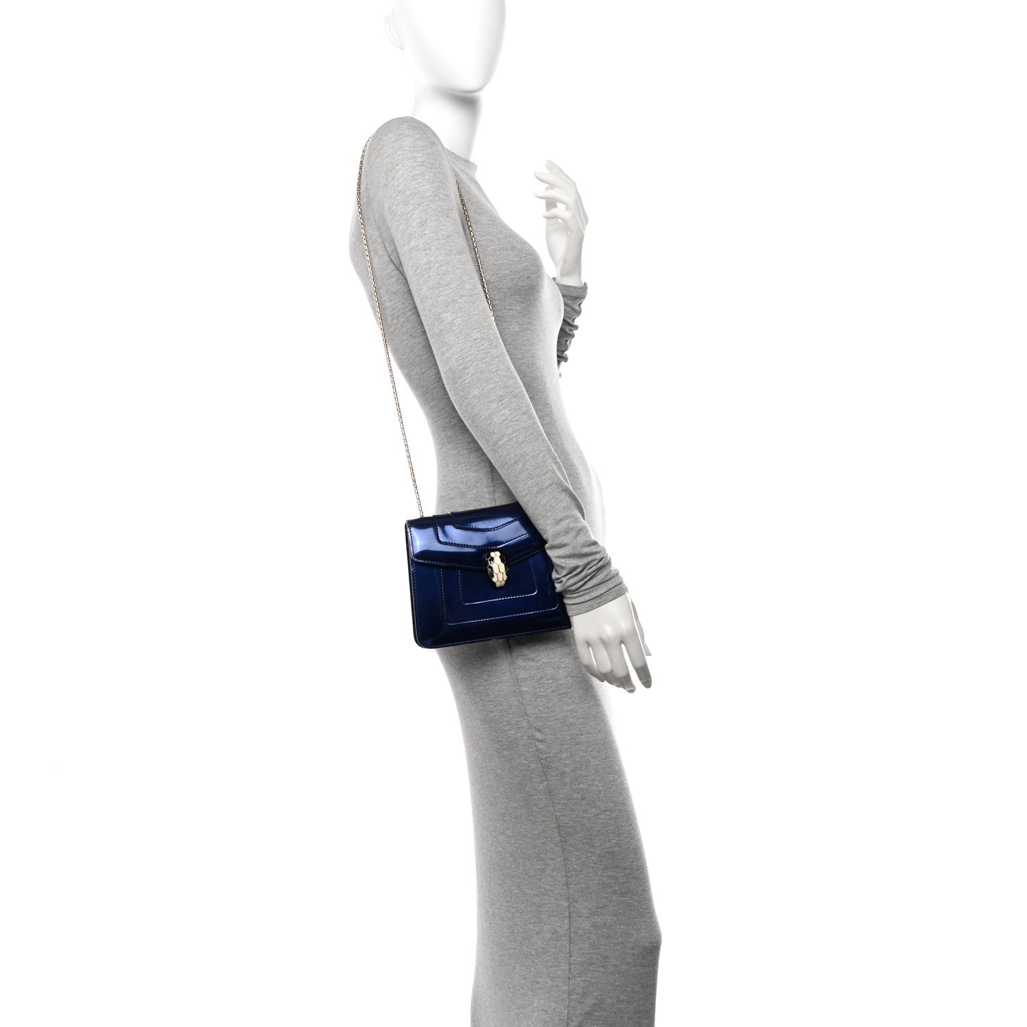 Bulgari Metallic Calfskin Small Serpenti Forever Snake Strap Crossbody Bag Blue 3 of 10
