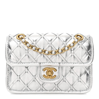 Chanel Metallic Calfskin Quilted Braided Mini Rectangular Flap Silver 1 of 11