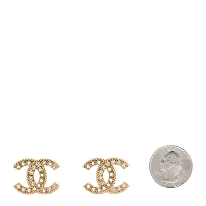 Chanel Pearl Crystal CC Stud Earrings Gold 2 of 5