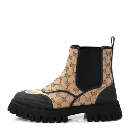 Gucci Monogram GG Mens Novo GG Canvas Chelsea Boots 10 Camel Ebony Black 1 of 10