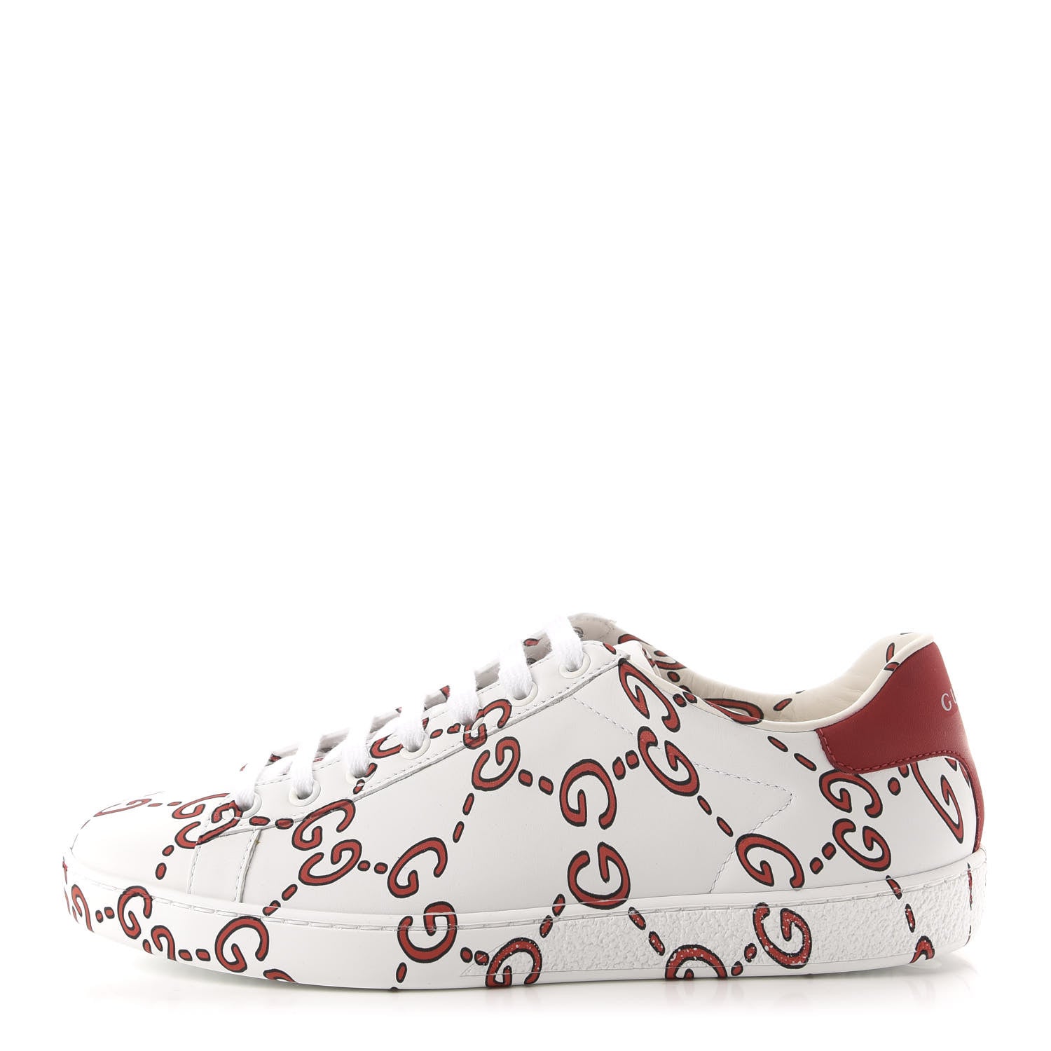 Gucci Calfskin GucciGhost Print Womens Ace Sneakers 38 White Hibiscus Red 1 of 10