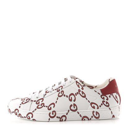 Gucci Calfskin GucciGhost Print Womens Ace Sneakers 38 White Hibiscus Red 1 of 10