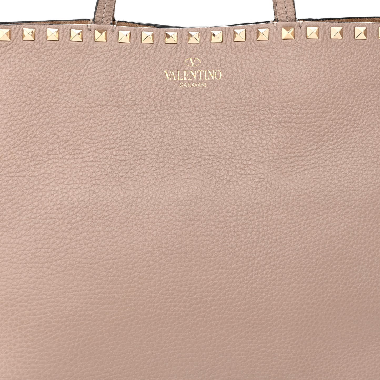 Grained Calfskin Rockstud Shoulder Tote Poudre