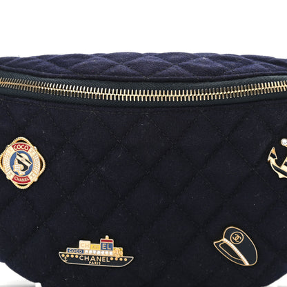 Chanel Wool Lambskin Quilted Paris Hamburg Charms Waist Bag Dark Navy 7 of 10