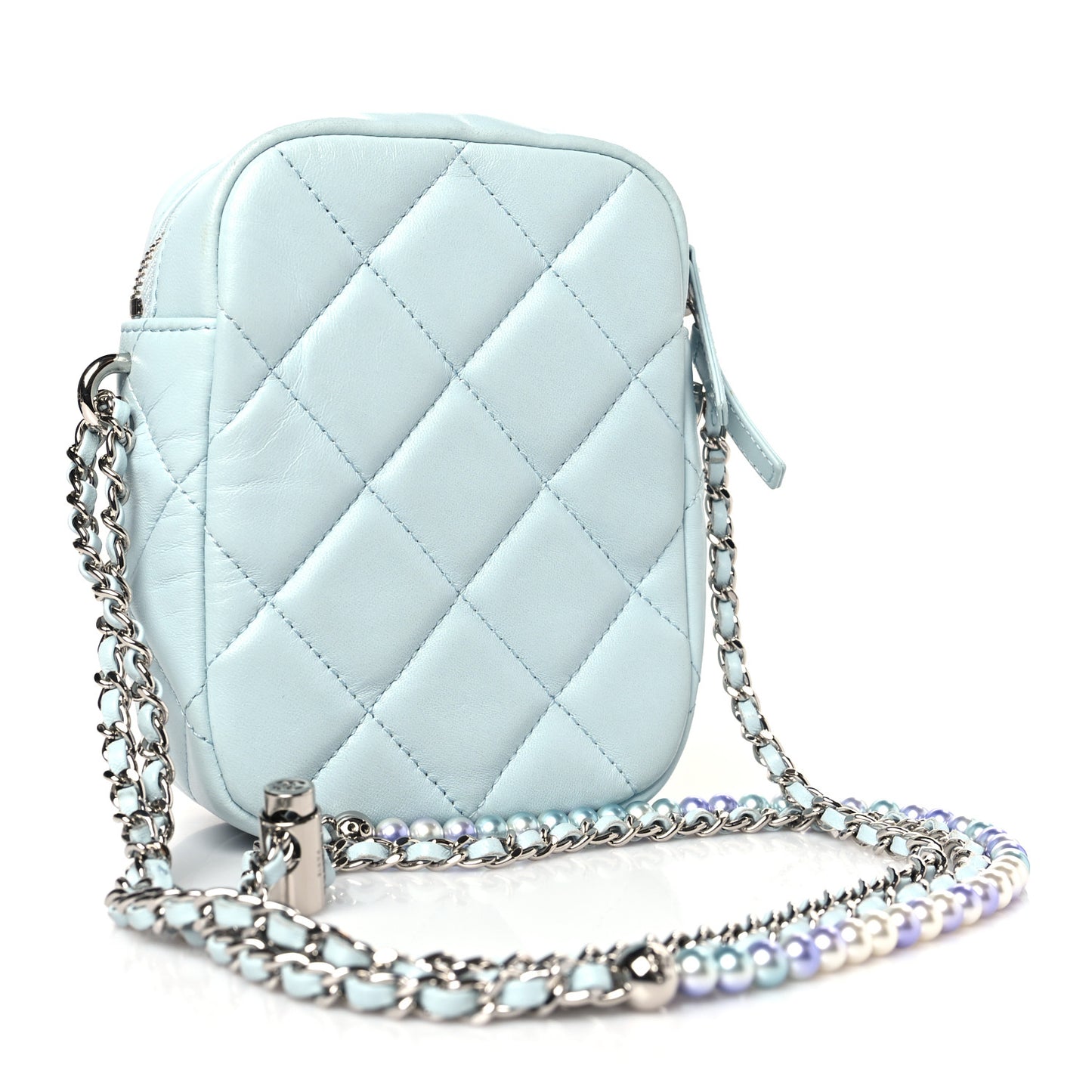 Lambskin Quilted Vertical My Perfect Camera Case Light Blue