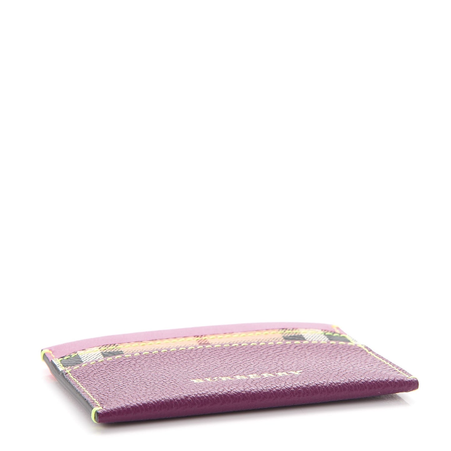 Soft Grain Calfskin Haymarket Check Izzy Card Case Dark Plum
