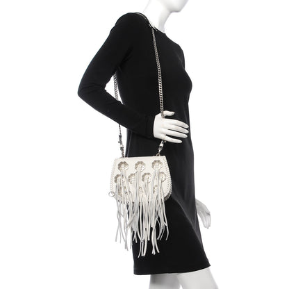 Prada City Calf Whip Stitch Fringe Saddle Bag White 2 of 6