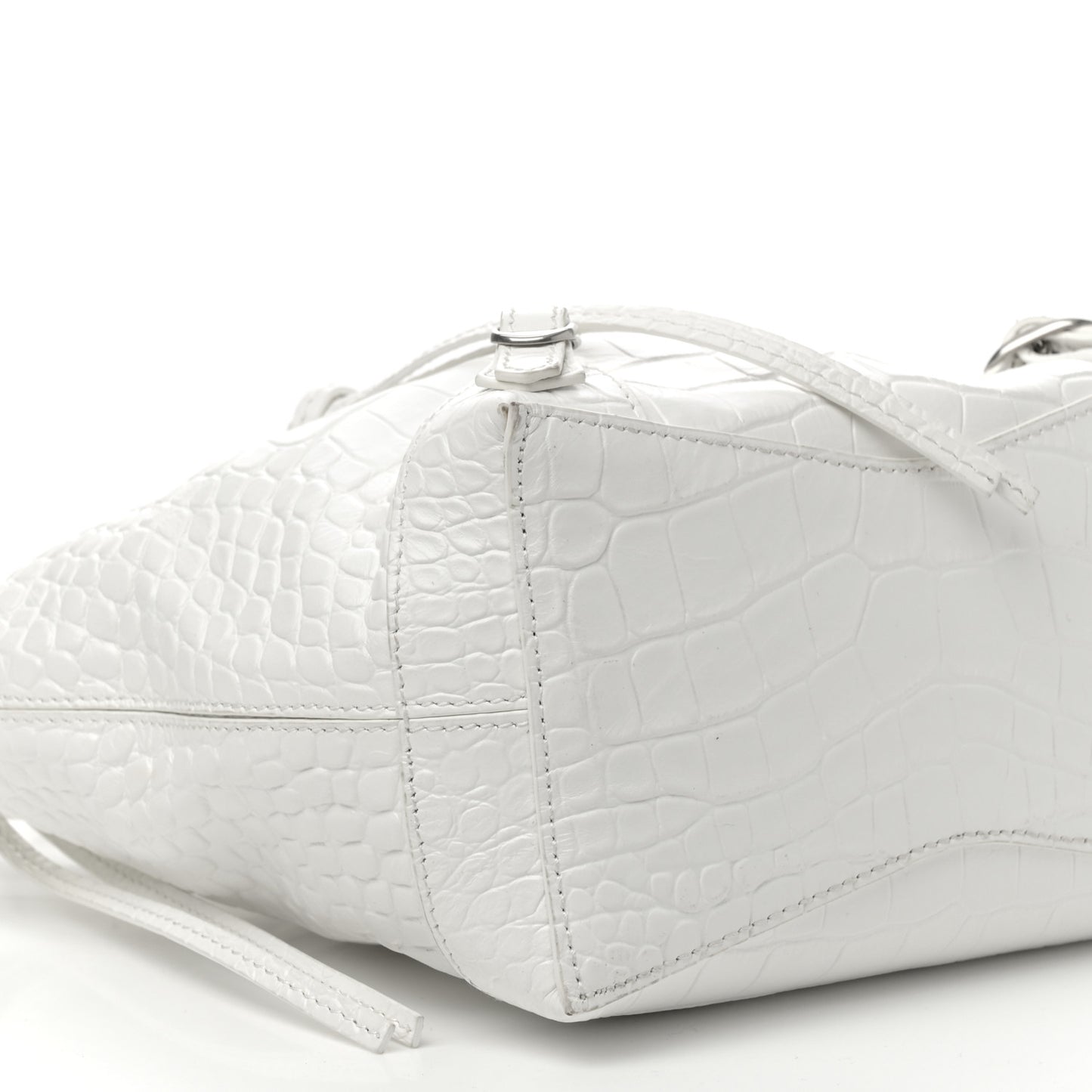 Extra Supple Calfskin Crocodile Embossed Neo Classic Hardware Hobo XS White