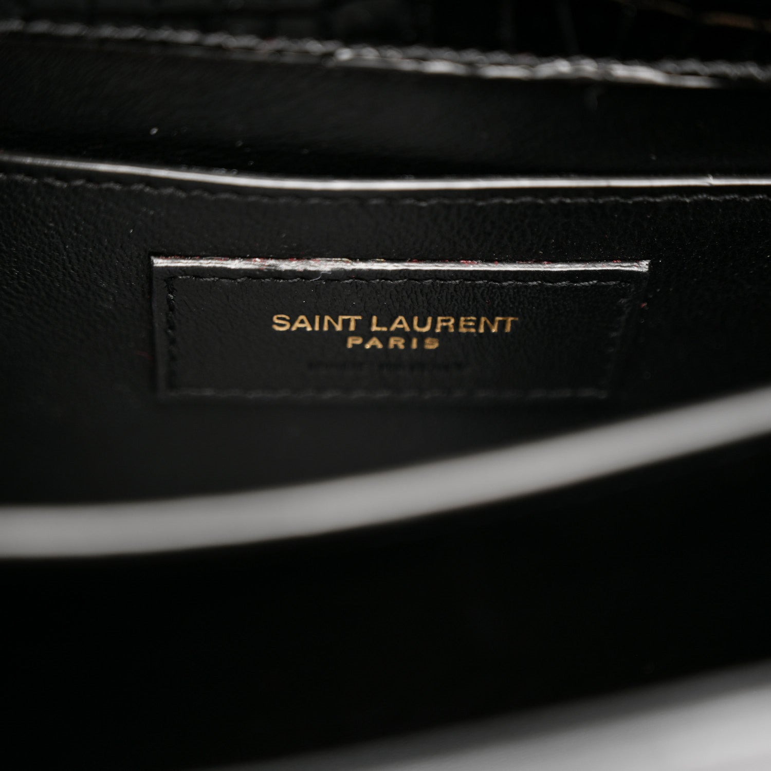 Saint Laurent Calfskin Crocodile Embossed Mini Classic Monogram Cassandra Top Handle Black 6 of 11