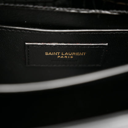 Saint Laurent Calfskin Crocodile Embossed Mini Classic Monogram Cassandra Top Handle Black 6 of 11
