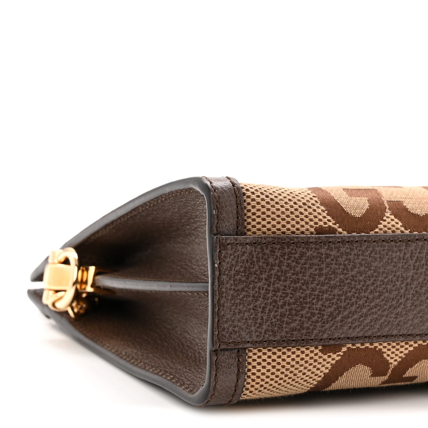Monogram Jumbo GG Textured Dollar Calfskin Web Small Ophidia Chain Shoulder Bag Camel Ebony New Acero