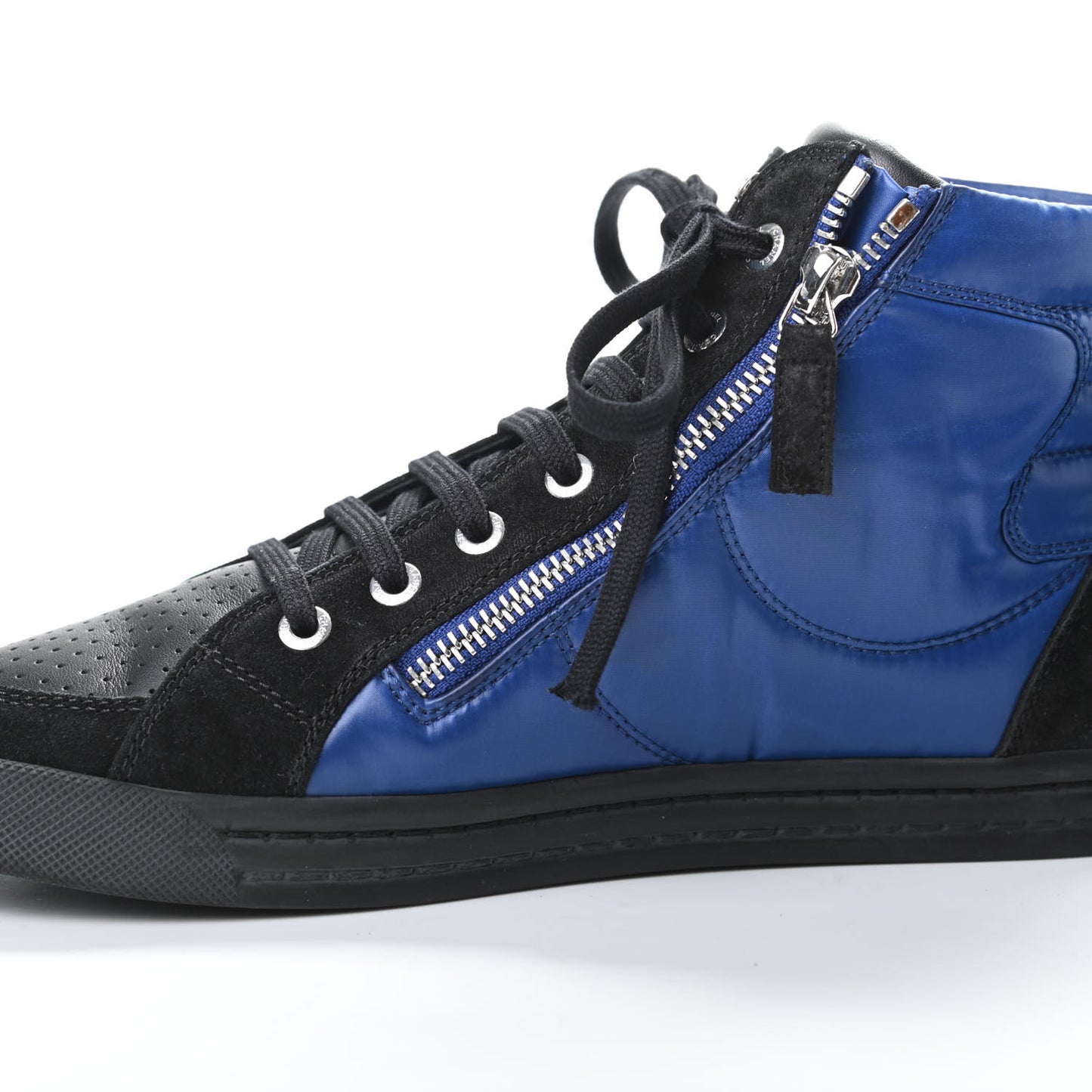 Calfskin Pearl High Top CC Sneakers 38 Black Blue