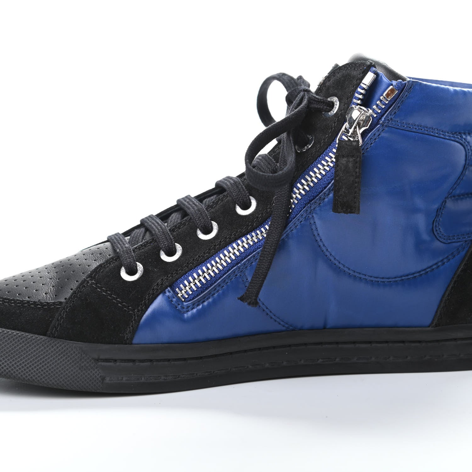 Chanel Calfskin Pearl High Top CC Sneakers 38 Black Blue 9 of 9