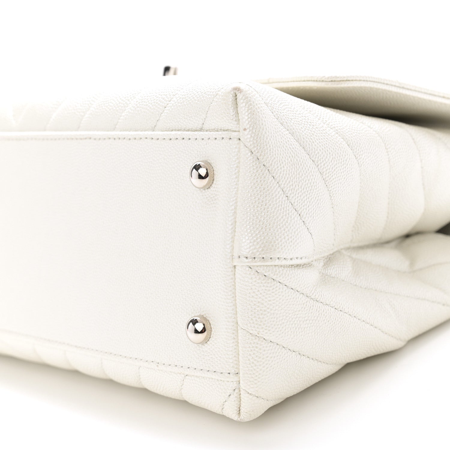 Chanel Iridescent Caviar Chevron Quilted Small Coco Handle Flap White 11 of 12