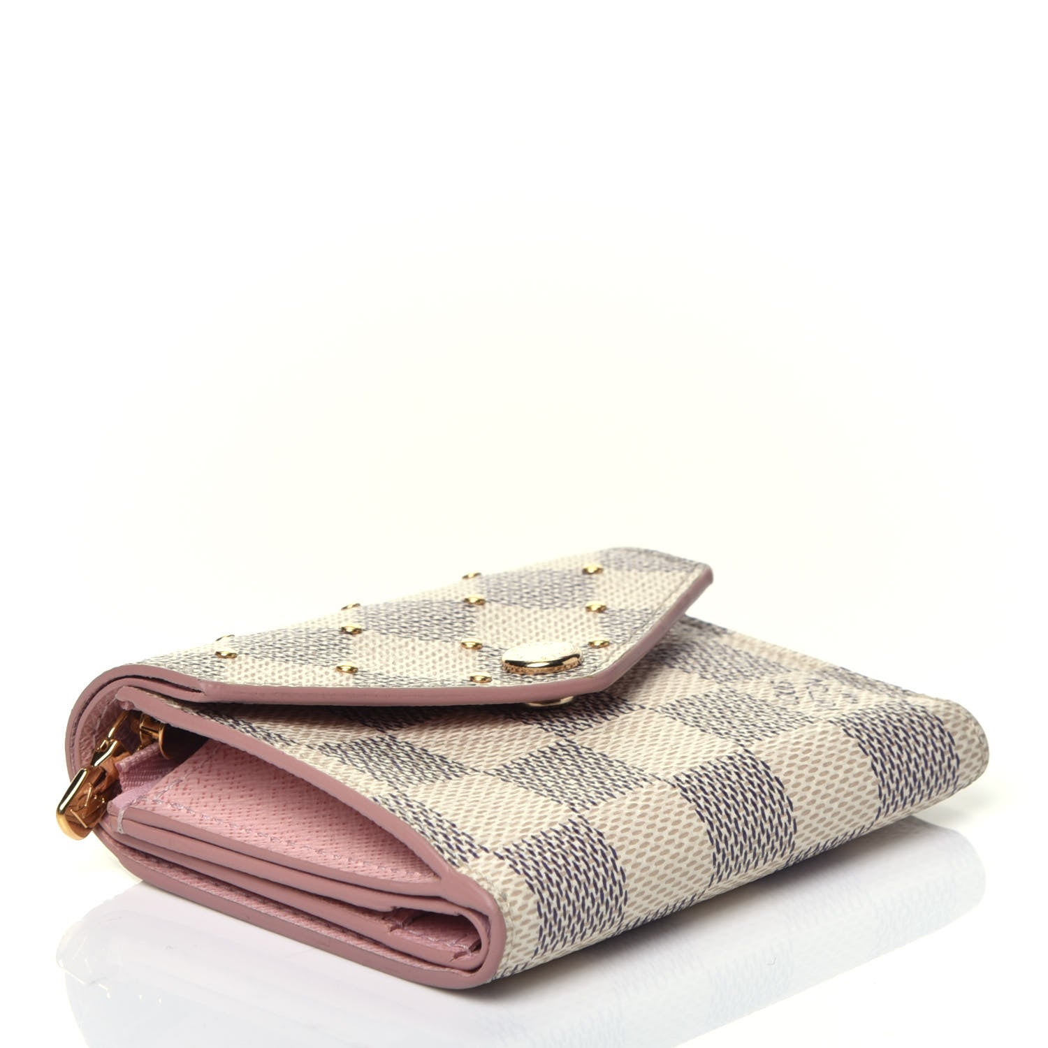 Louis Vuitton Damier Azur Studded Zoe Wallet Rose Ballerine 4 of 7