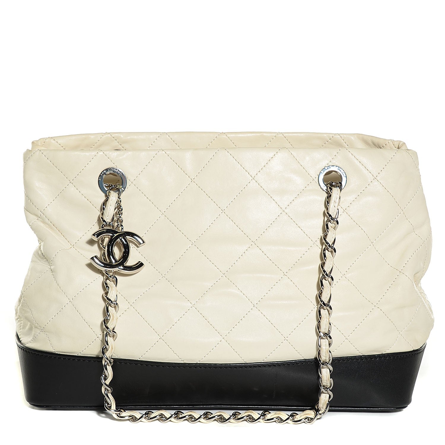Chanel Iridescent Calfskin Stitched Medium VIP Shopping Tote White Black 1 of 12