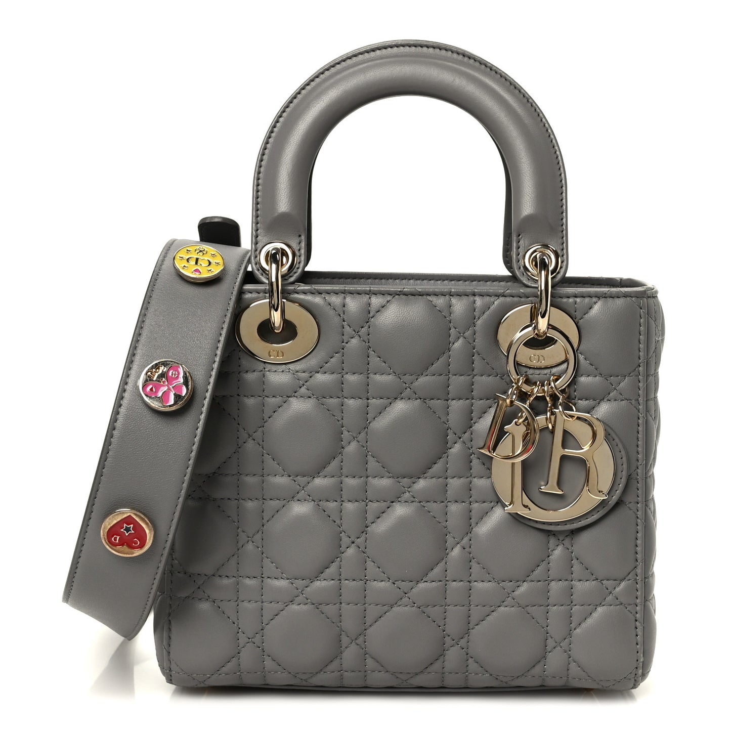 Lambskin Cannage Small Lucky Badges My Lady Dior Grey