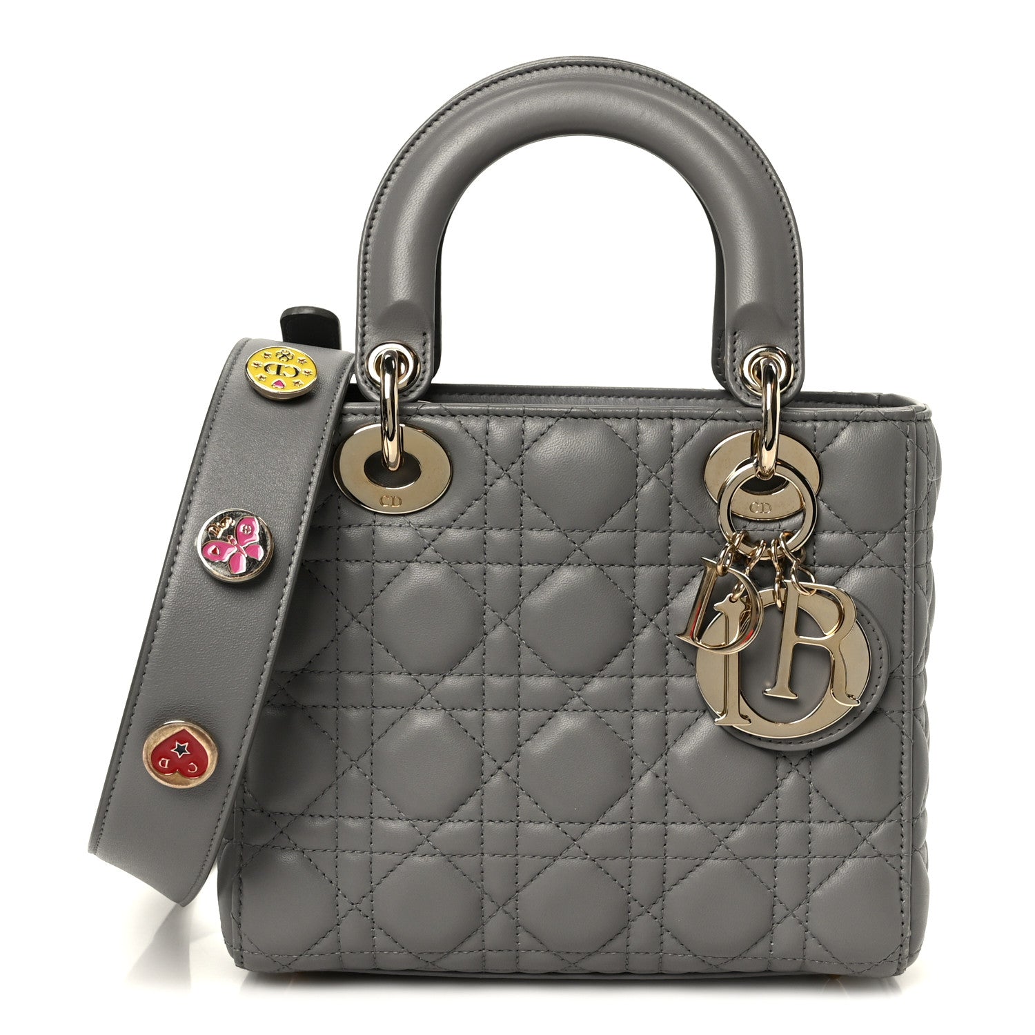 Christian Dior Lambskin Cannage Small Lucky Badges My Lady Dior Grey 1 of 10
