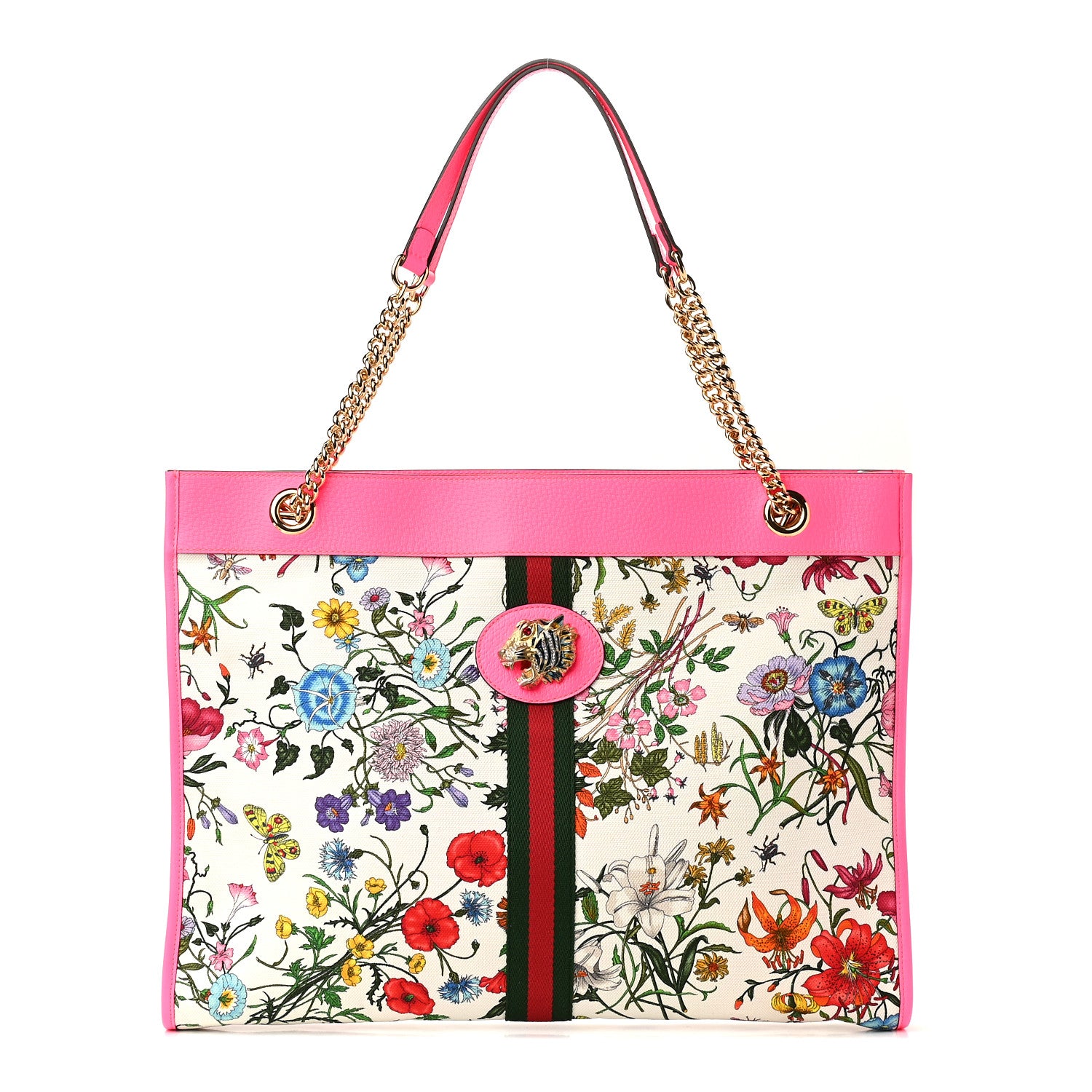 Gucci Canvas Flora Large Rajah Chain Tote White Multicolor Fuxia Fluo 3 of 11