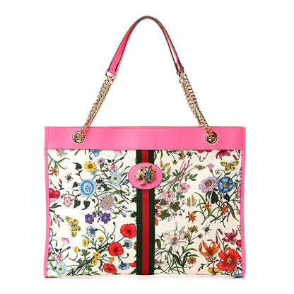 Gucci Canvas Flora Large Rajah Chain Tote White Multicolor Fuxia Fluo 3 of 11