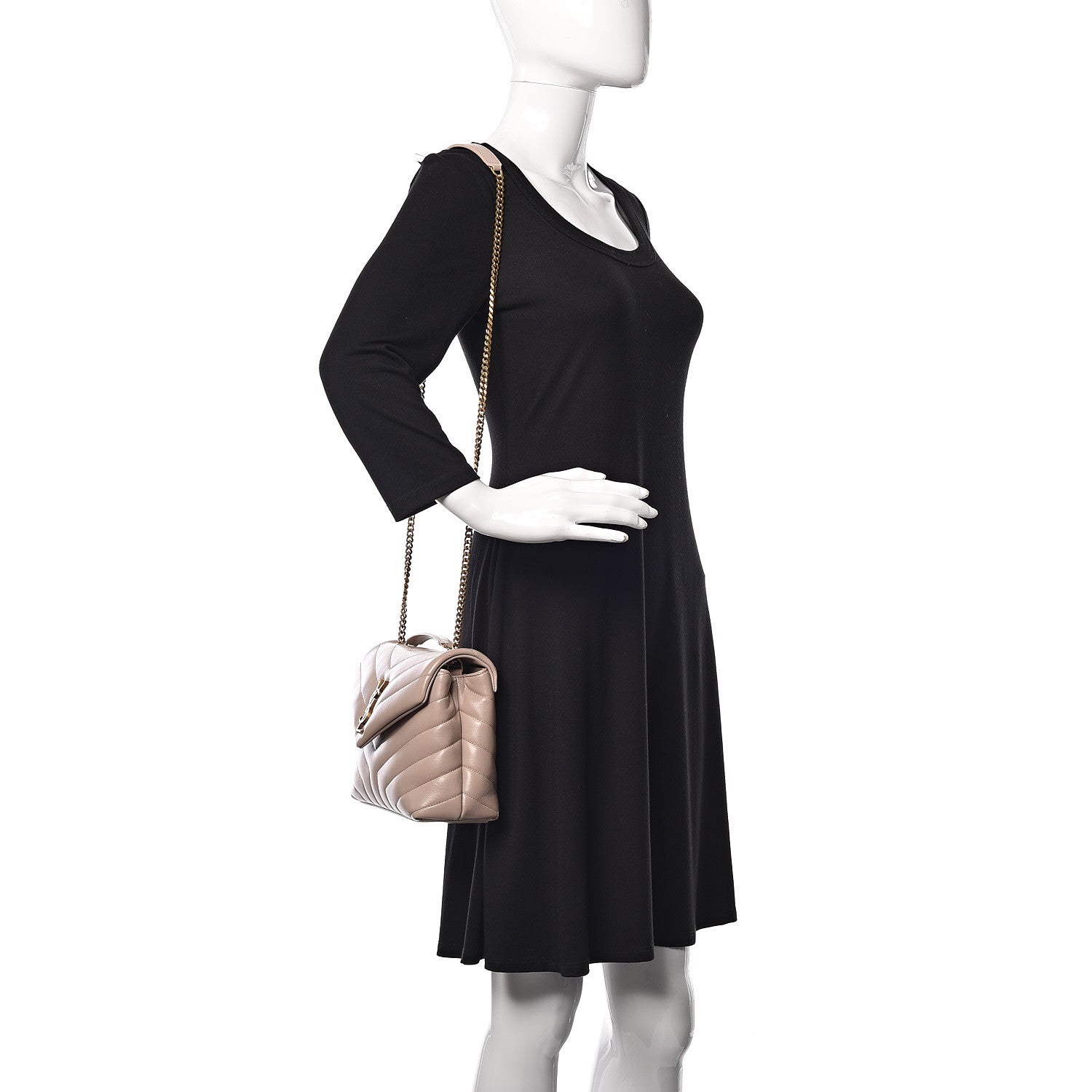 Saint Laurent Calfskin Y Quilted Monogram Small Loulou Chain Satchel Taupe Sable 2 of 13
