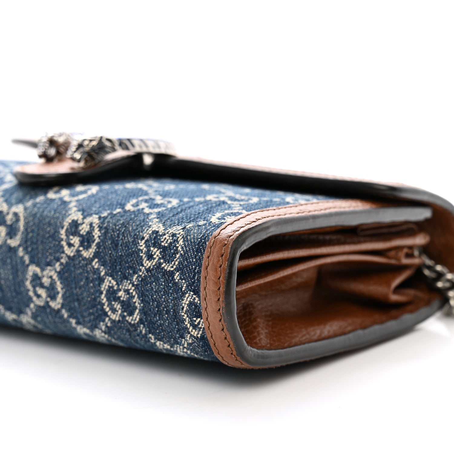 Gucci New Denim GG Monogram Dollar Calfskin Enamel Mini Dionysus Chain Wallet Blue Tea Cuir Epilog Electric Blue 10 of 10