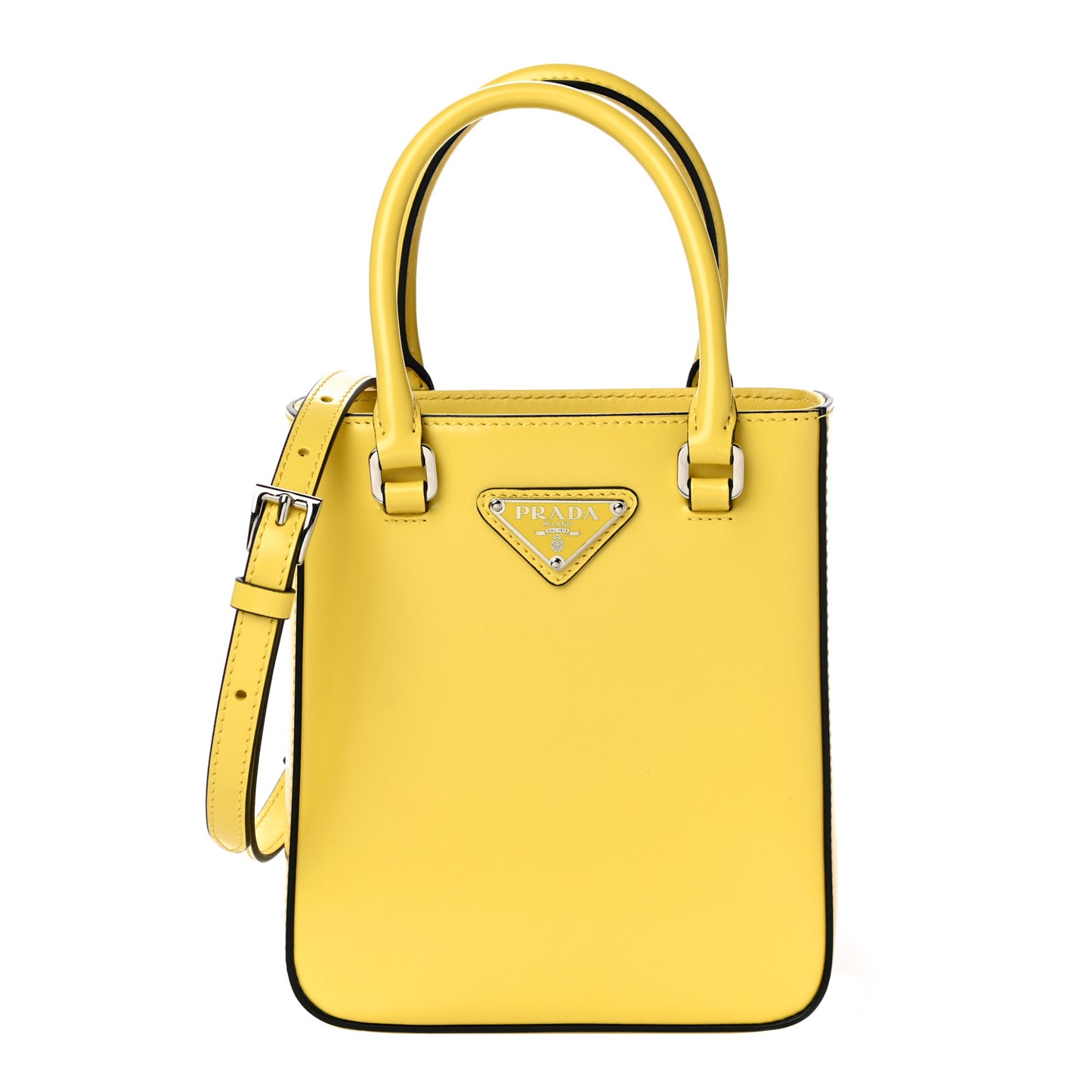 Spazzolato Metal Triangle Logo Small Double Handle Crossbody Tote Giallo Black
