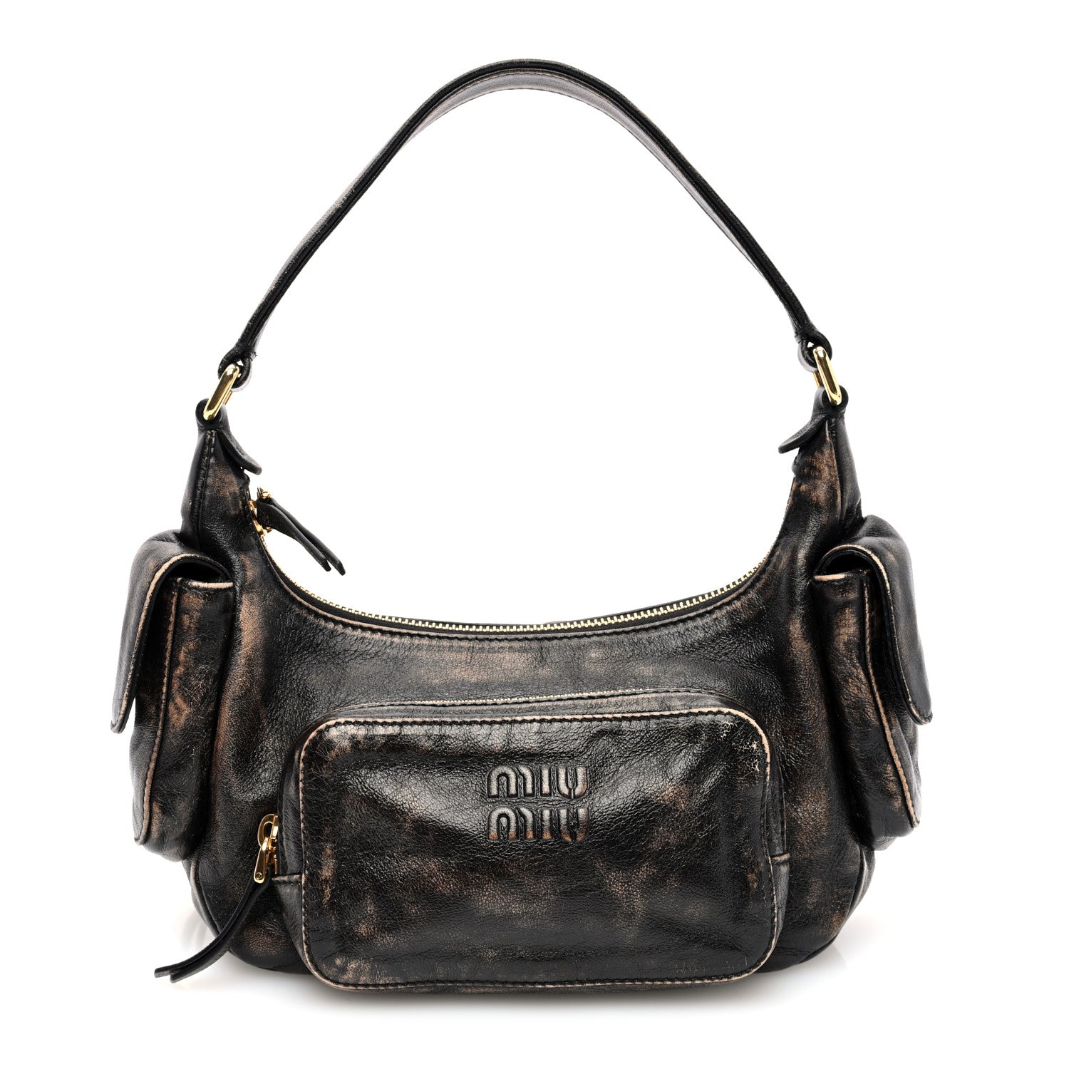 Miu Miu Distressed Nappa Pocket Bag  Sand Coffee 1 of 9